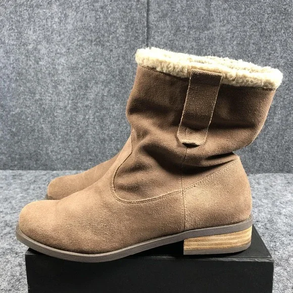 Sole Society Shearling Lined Boots Womens Brown Suede Pull On Ankle Mid Calf - Picture 5 of 14
